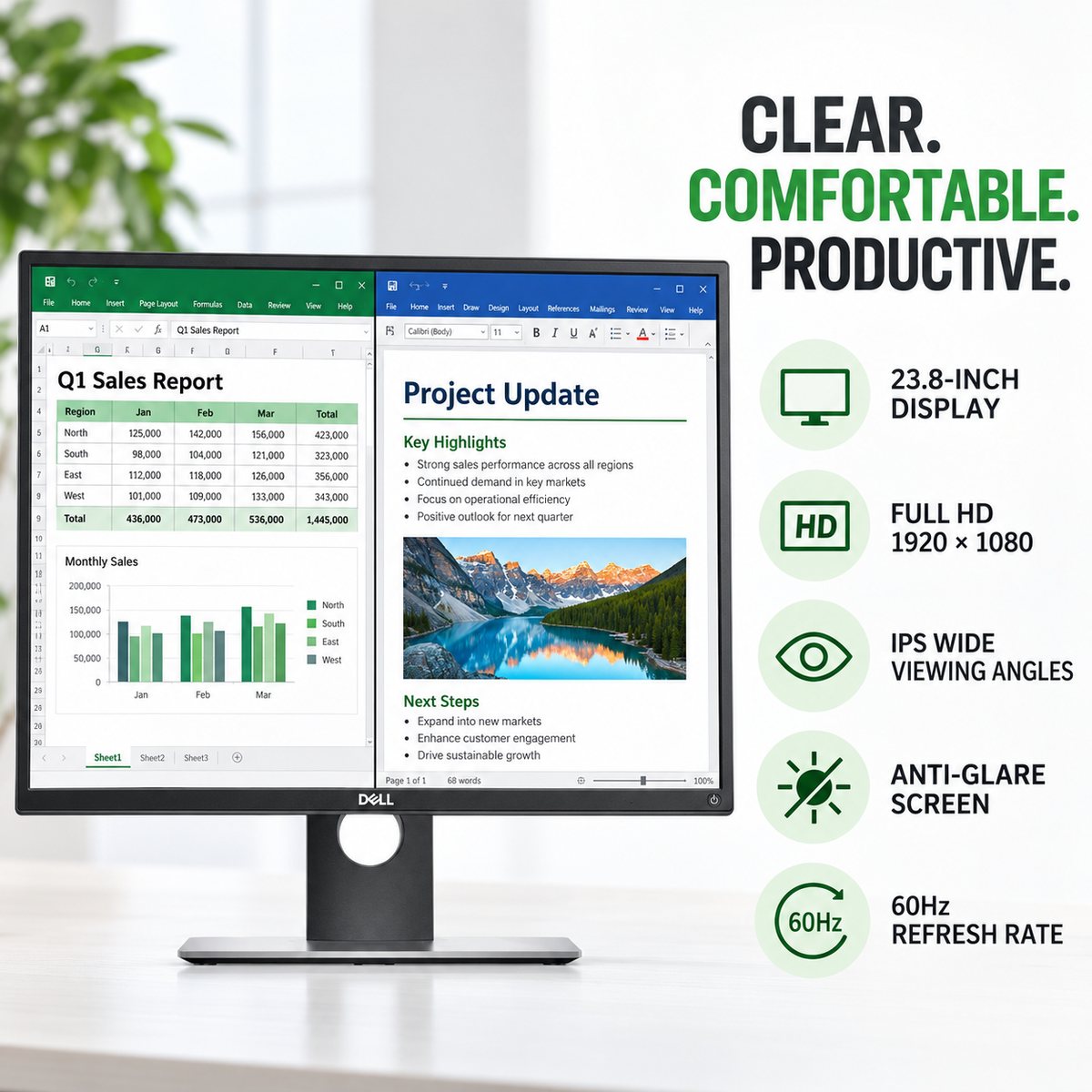 Dell Full HD IPS monitor features for productive work