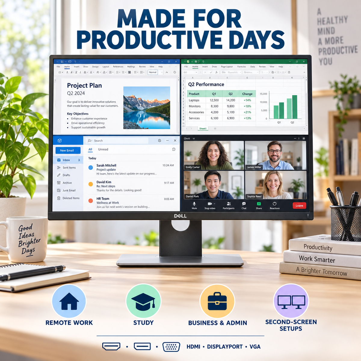 Dell monitor for remote work study business and administration