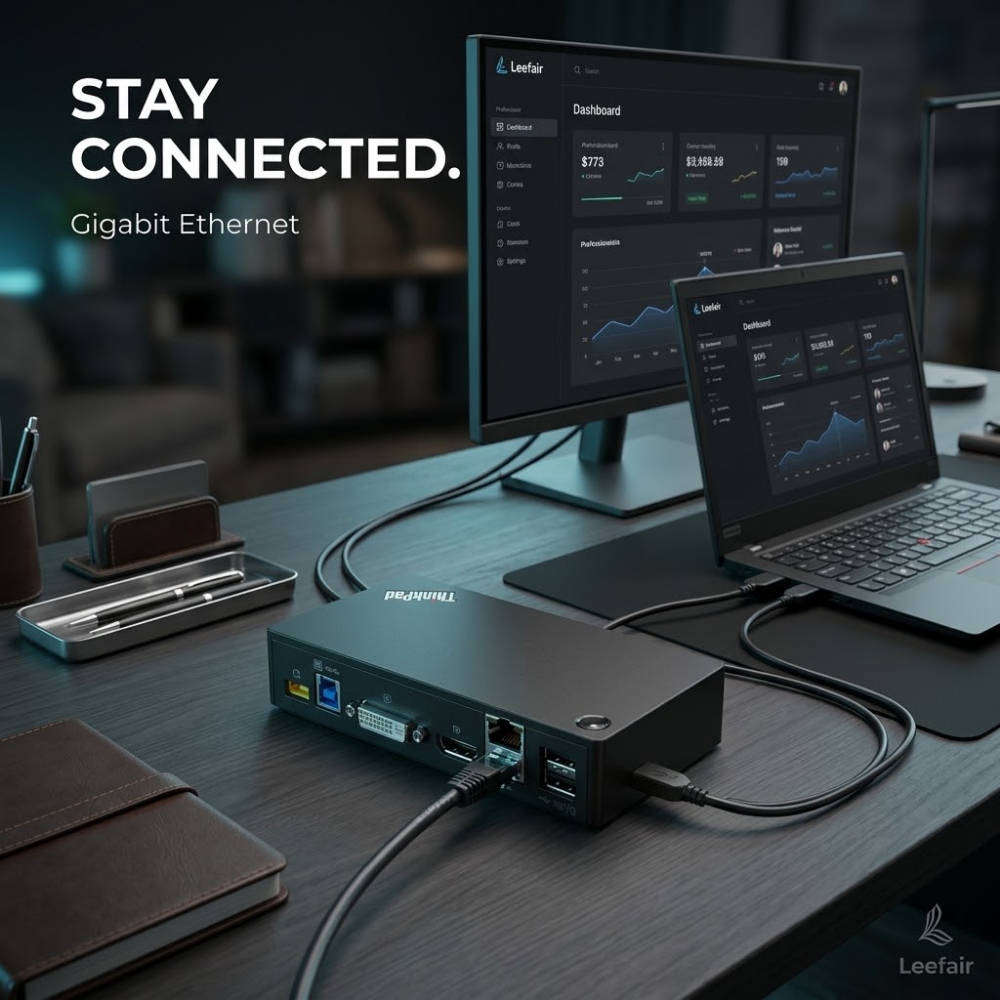 Lenovo ThinkPad USB 3.0 Pro Dock (DK1522) + 45W Charger | Universal Dual Monitor Setup