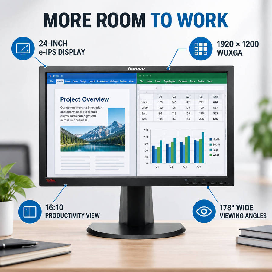 Lenovo WUXGA IPS monitor 1920 by 1200 productivity features